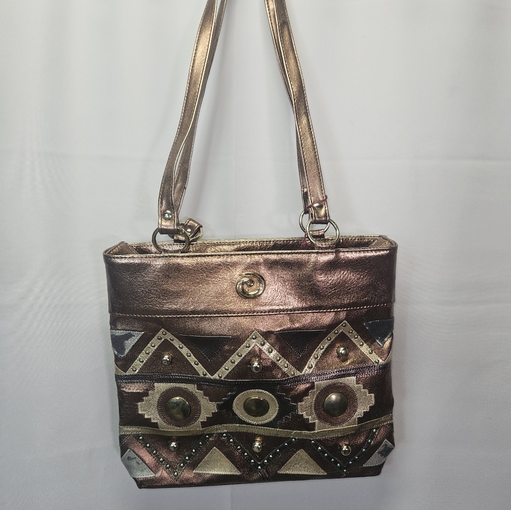 Metallic Bronze Leather Tote Bag by Michelle